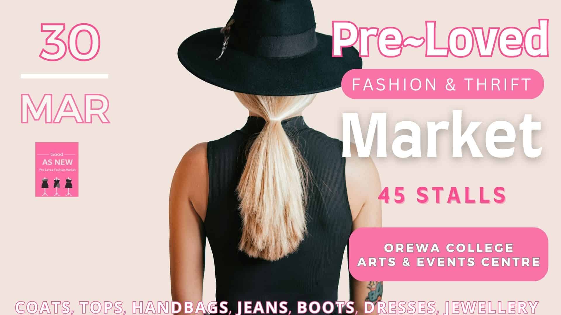 Woman promoting Pre-Loved Fashion Market event.