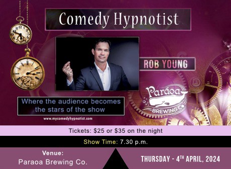 Comedy Hypnotist Rob Young event poster with details.