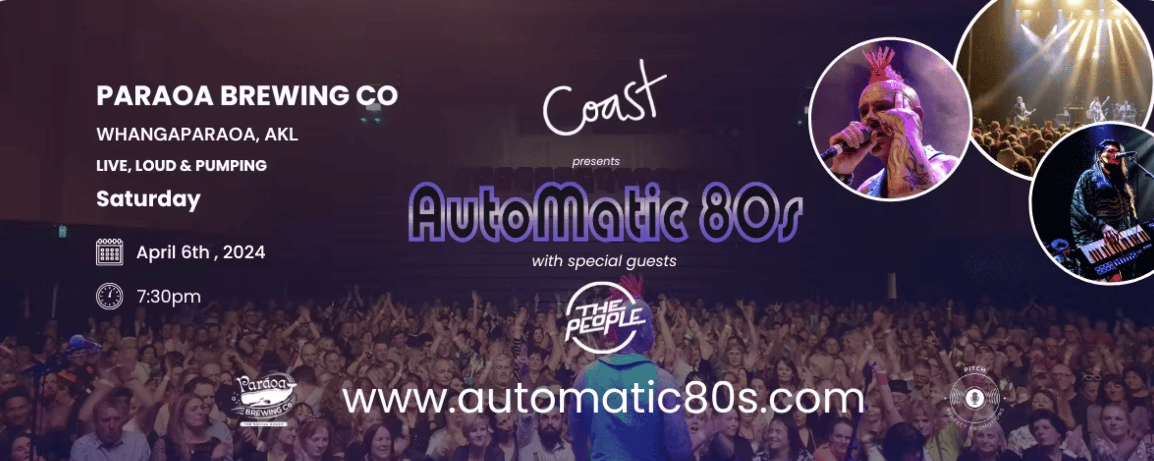 Concert flyer for Automatic 80s event, crowd excitement.