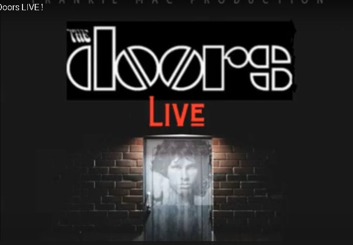 Title graphic for "The Doors LIVE" production with doorway.
